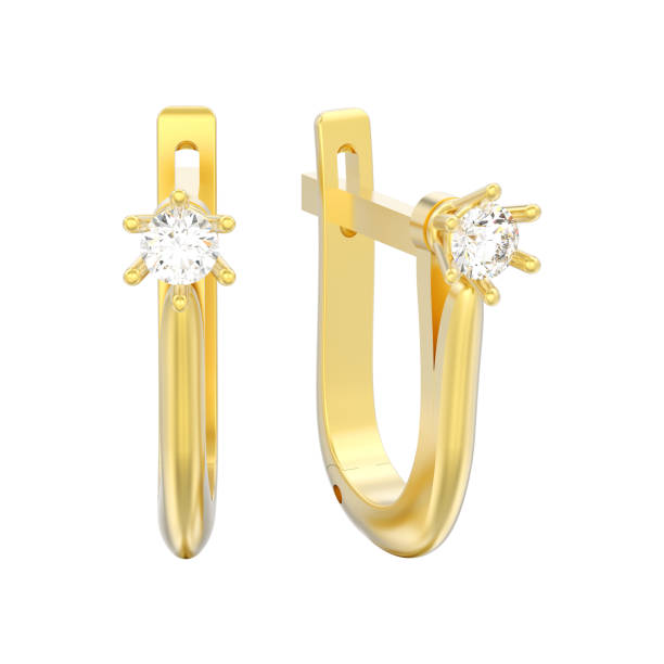 istock 3D illustration isolated yellow gold diamond solitaire earrings with hinged lock 1009077856