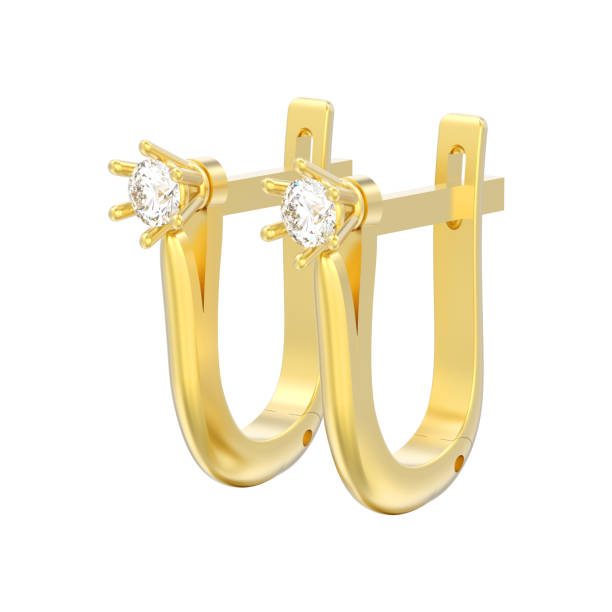 istock 3D illustration isolated yellow gold diamond solitaire earrings with hinged lock 1009077900