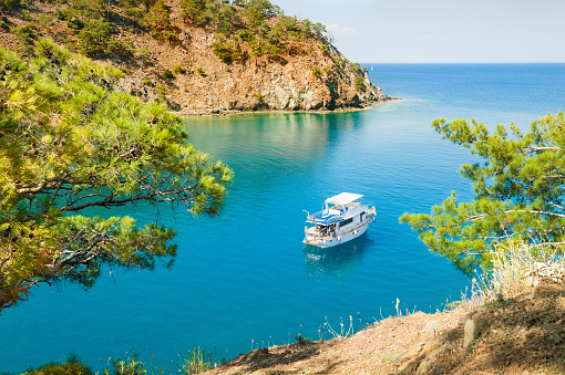 Beautiful sea coast with turquoise water near Kemer, Turkey. Summer landscape
