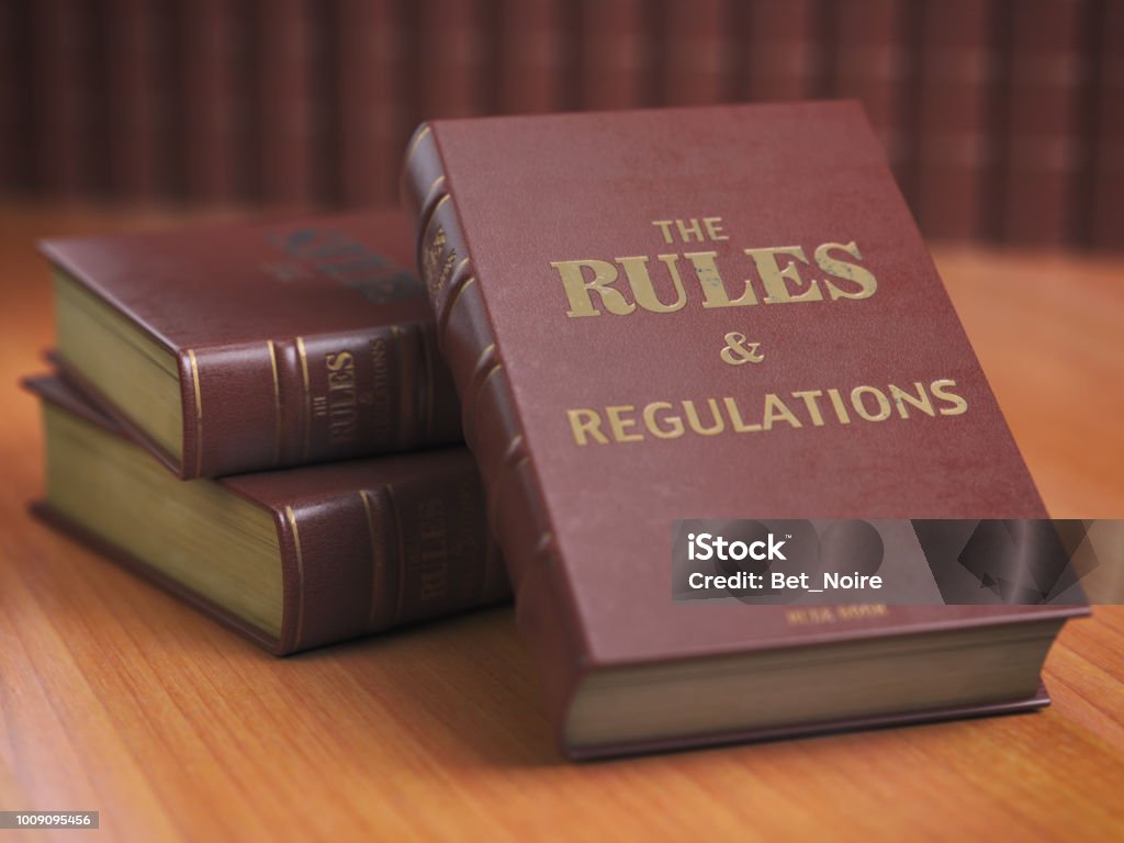 Rules an regulations books with official instructions and directions of organization or team. Rules an regulations books with official instructions and directions of organization or team. 3d illustration Rules Stock Photo