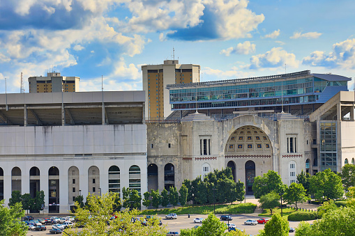 Historic Ohio Stadium, also known as The Shoe or Horseshoe , is located on the Ohio State University campus in Columbus, Ohio.  College football is played here in the fall.
