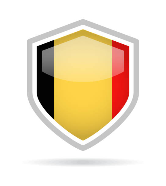 ilustraciones, imágenes clip art, dibujos animados e iconos de stock de bélgica - escudo bandera vector icono brillante - belgium belgian flag flag shield