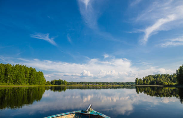 istock View from a boat on a lake in wild Russian land. 1009119300