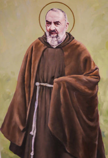 Fresco of Padre Pio in Valencia stock photo