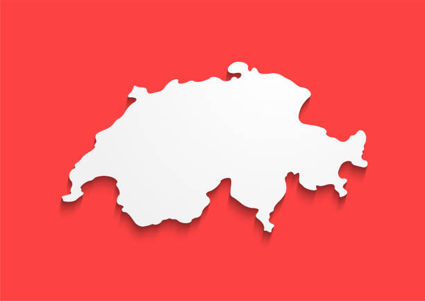스위스 국기의 색상에 등고선 지도입니다. 흰색 기호 레드 배너 - switzerland stock illustrations