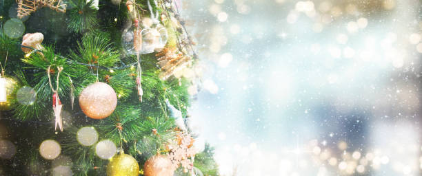 istock Christmas tree with ornaments.  Holiday glowing backdrop. Defocused Background With Blinking Stars. Blurred Bokeh. 1009147748