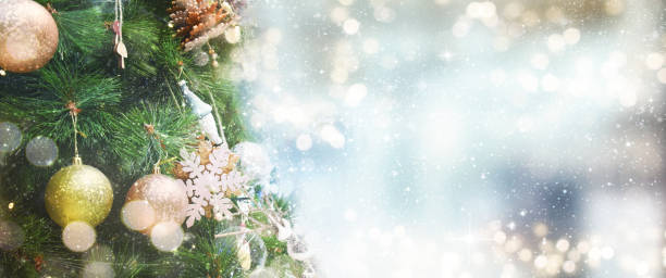 istock Christmas tree with ornaments.  Holiday glowing backdrop. Defocused Background With Blinking Stars. Blurred Bokeh. 1009150058