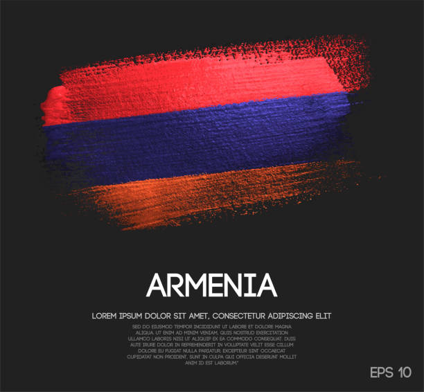 ermenistan bayrağı glitter pırıltı fırça boya vektörünü yapılan - ermeni bayrağı stock illustrations