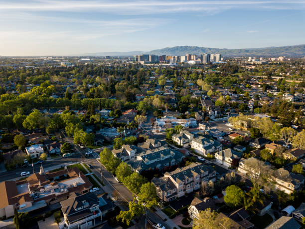 Aerial view of Silicon Valley in California Drone point of view of Silicon Valley in California california stock pictures, royalty-free photos & images