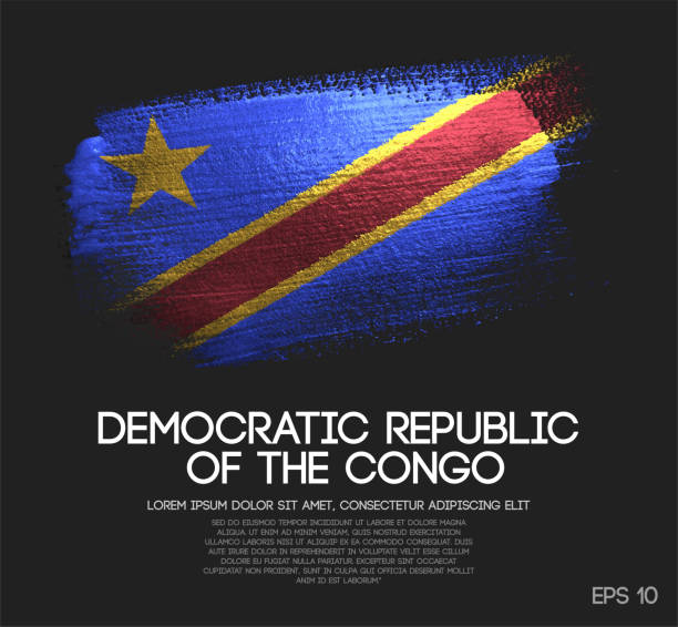 illustrazioni stock, clip art, cartoni animati e icone di tendenza di bandiera della repubblica democratica del congo fatta di glitter sparkle pennello pennello vettore - congolese flag