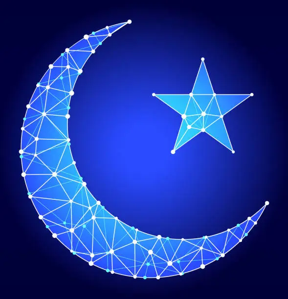 Vector illustration of Arabic Moon & Star Blue Triangle Node Vector Pattern