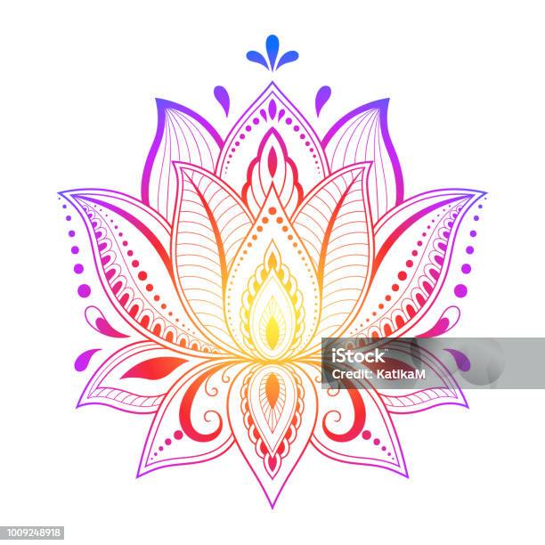 Colorful Floral Pattern For Mehndi And Henna Drawing Handdraw Lotus Symbol Decoration In Ethnic Oriental Indian Style Stock Illustration - Download Image Now
