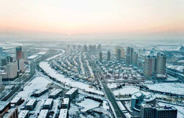istock Aerial view of downtown district in winter 1009259738