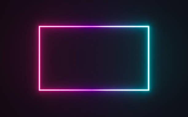 Neon frame sign Neon frame sign in the shape of a rectangle. 3d illustration stage performance space illustrations stock illustrations