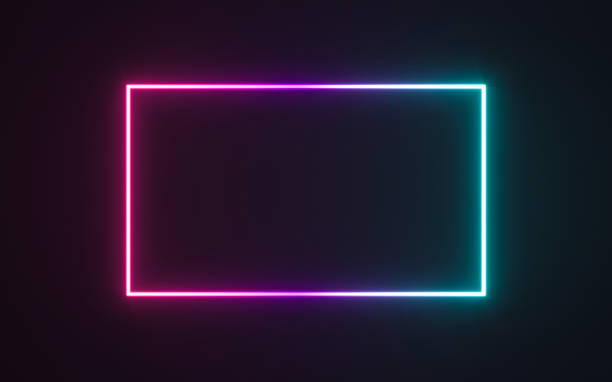 Neon frame sign Neon frame sign in the shape of a rectangle. 3d illustration stage performance space stock illustrations