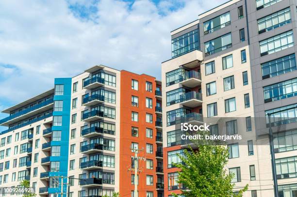 Modern Condo Buildings With Huge Windows In Montreal Stock Photo - Download Image Now