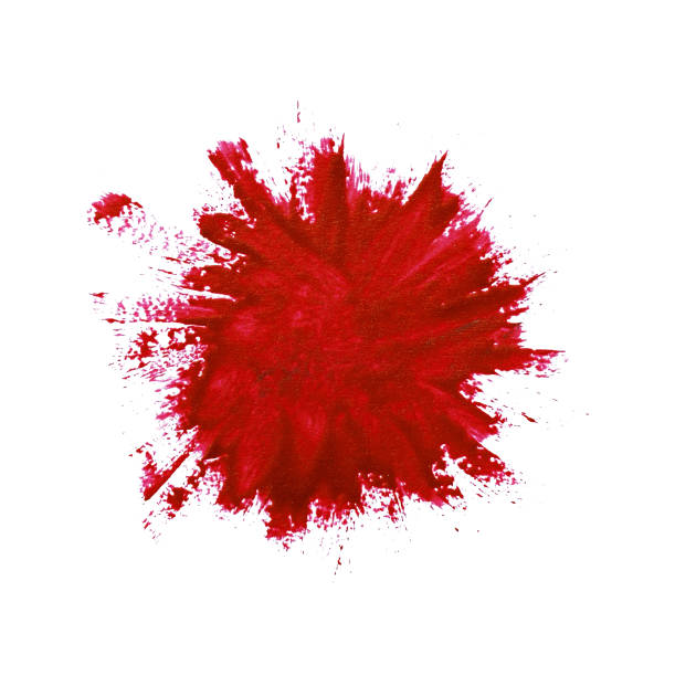 Closeup of red paint brushstroke isolated on white background, Round shape.