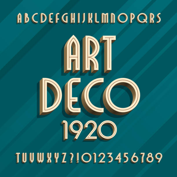 czcionka alfabetu art deco. litery i cyfry typu efektu 3d. - deco stock illustrations