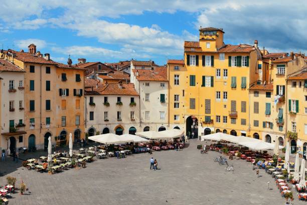 Amphitheatre Square Piazza dell Anfiteatro in Lucca Italy lucca stock pictures, royalty-free photos & images