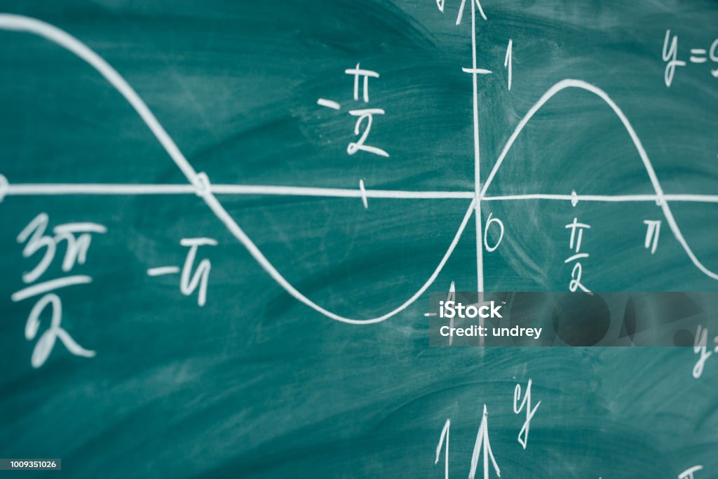 Graph of sine drawn on the chalkoard Mathematics trigonometry. Graph of sine drawn on the chalkoard Mathematics trigonometry Chalk Drawing Stock Photo