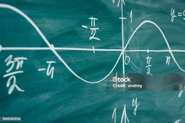 Graph Of Sine Drawn On The Chalkoard Mathematics Trigonometry Stock Photo - Download Image Now