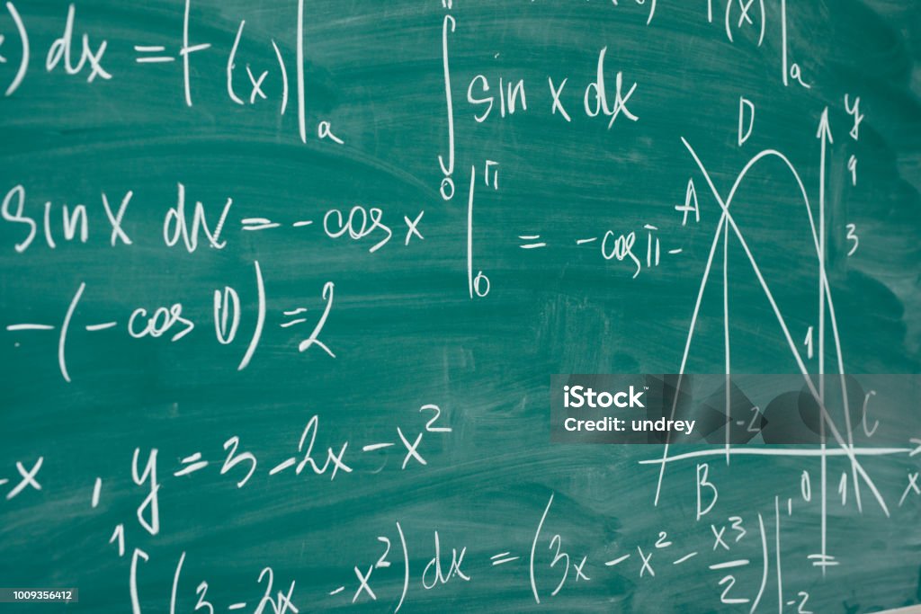 Math class. Algebra. The formulas are written on the school board Math class. Algebra. The formulas are written on the school board. Mathematics Stock Photo