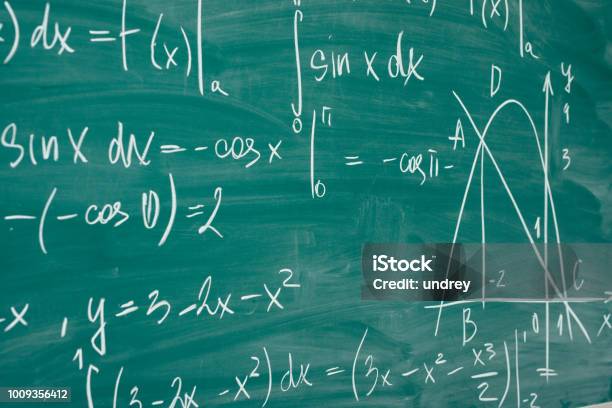 Math Class Algebra The Formulas Are Written On The School Board Stock Photo - Download Image Now