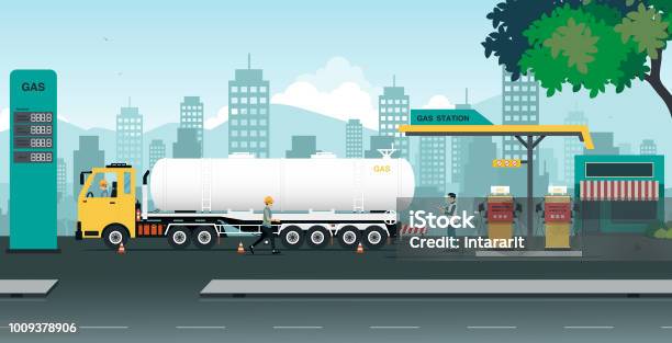 Gas Station Stock Illustration - Download Image Now - Truck, Fuel Pump, Station