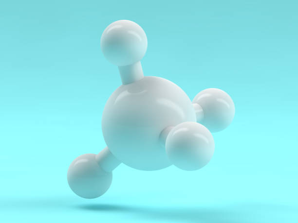 methane molecules background. 3d rendering - hydrogen molecule white molecular structure imagens e fotografias de stock
