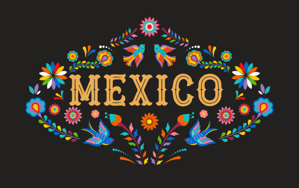 mexiko-hintergrund, banner mit bunten mexikanischen blumen, vögel und elemente - karneval feier stock-grafiken, -clipart, -cartoons und -symbole