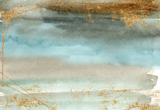 istock Watercolor background in brown turquoise with glitter. Basis for postcards, banner. Brush strokes by hand-6 1009393308