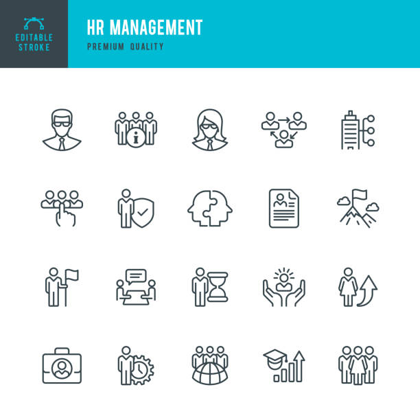 ilustrações, clipart, desenhos animados e ícones de gestão de rh - conjunto de ícones do vetor linha - manager organization solution business person
