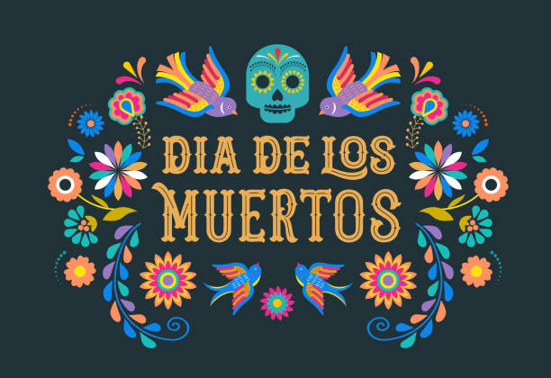 illustrations, cliparts, dessins animés et icônes de jour de la mort, dia de los moertos, bannière avec fleurs colorées de mexicains. affiche de vacances, fiesta, carte de voeux, flyer parti - culture mexicaine