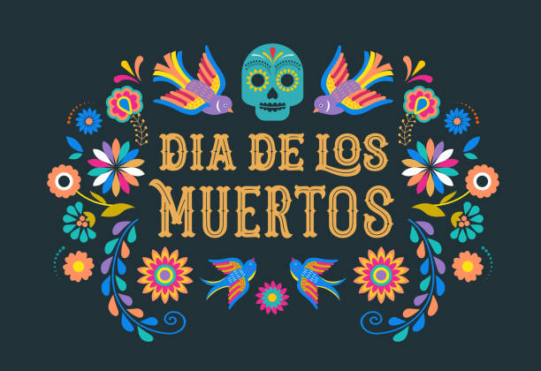 ölü, dia de los moertos, renkli meksika çiçekler ile banner günü. fiesta, tatil poster, parti el ilanı, tebrik kartı - meksika kültürü stock illustrations