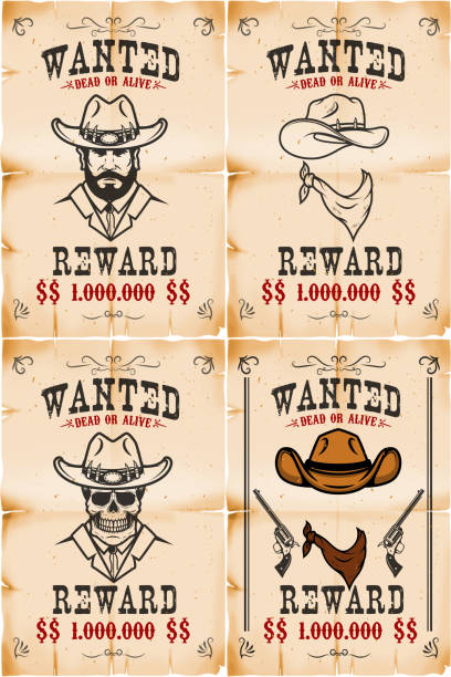 ilustrações de stock, clip art, desenhos animados e ícones de set of wanted posters in wild west style. - cowboy desire west poster