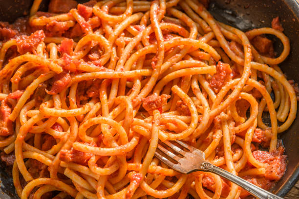 Classical Italian Pasta Amatriciana closeup