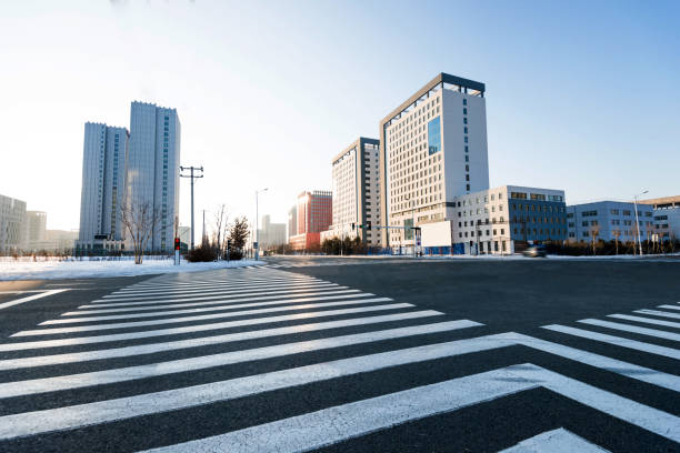 istock Zebra crossing and modern buildings in winter 1009430854