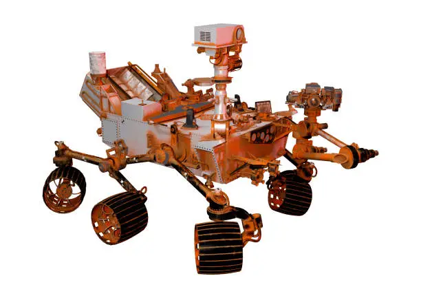 Photo of 3D illustration Mars rover space vehicle on white