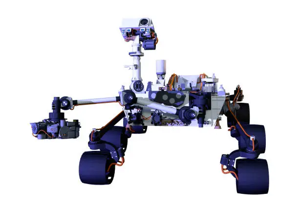 Photo of 3D illustration Mars rover space vehicle on white