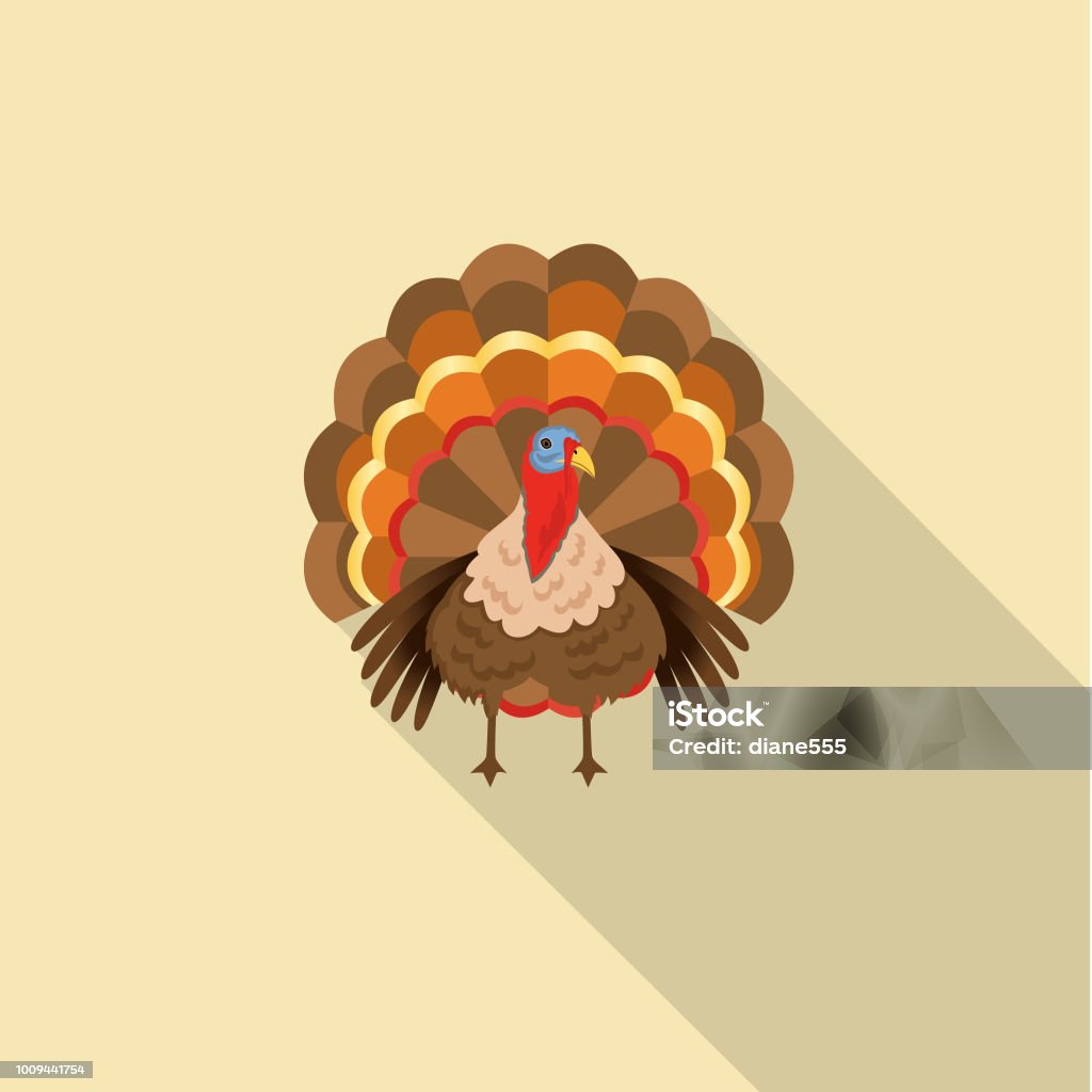 Cute Autumn Icon - Turkey Flat Design Style Autumn Icon - Turkey Turkey - Bird stock vector