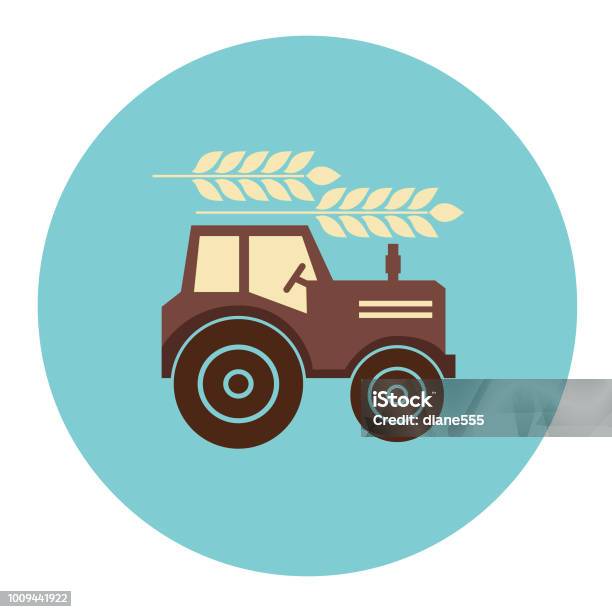Cute Autumn Icon Tractor Harvesting Grain Stock Illustration - Download Image Now - Autumn, Cereal Plant, Circle