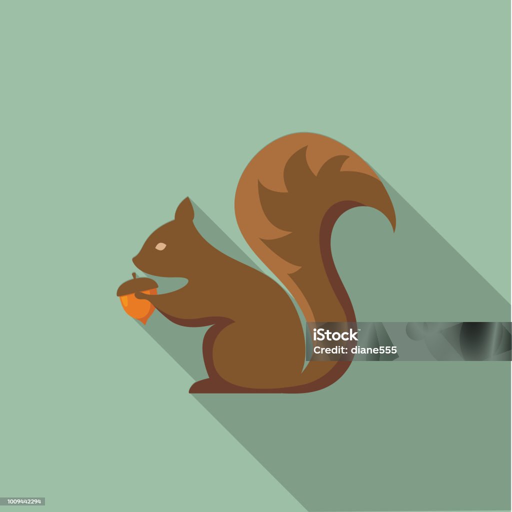 Cute Autumn Icon - Squirrel With Acorn Flat Design Style Autumn Icon - Squirrel With Acorn Squirrel stock vector