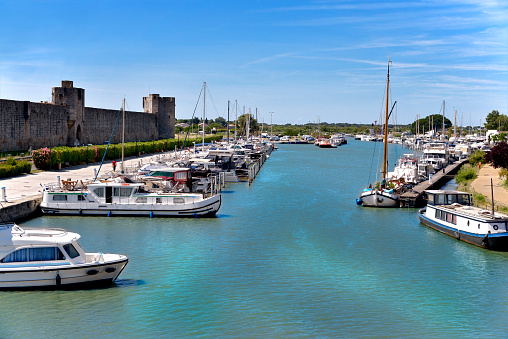Port of Aigues Mortes, French city walls in the Gard department in the Occitanie region of southern France