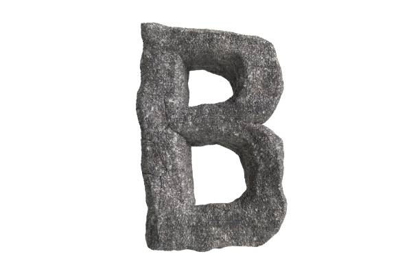 Roughly textured and warmly toned number b on a pure white background. This is a 3d render.