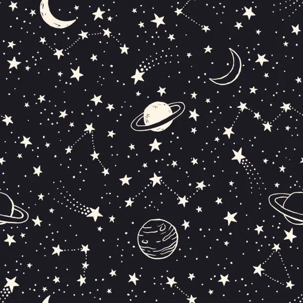 Vector illustration of Seamless pattern with planets, constellations and stars