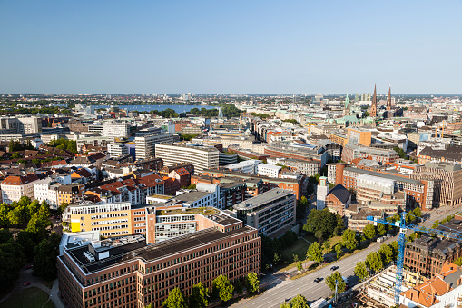 View over Hamburg, Germany to the Inner and Outer Alster