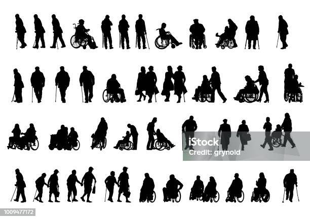 화이트에 휠체어 사람들 실루엣에 대한 스톡 벡터 아트 및 기타 이미지 - 실루엣, 사람들, 휠체어