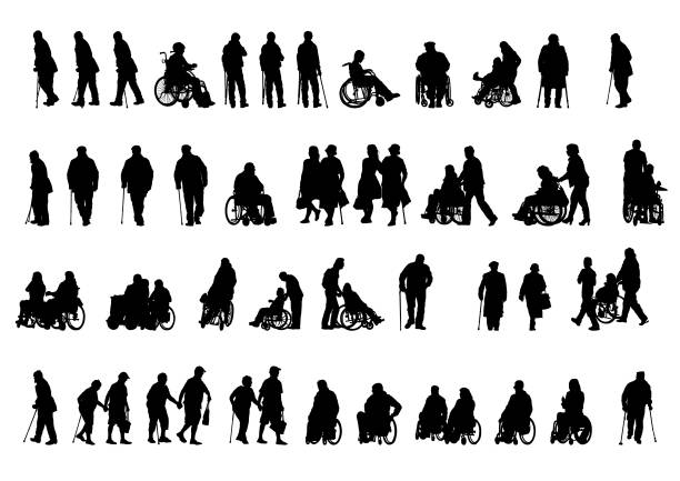 Wheelchair people on white Silhouettes people in wheelchair on white background wheelchair stock illustrations