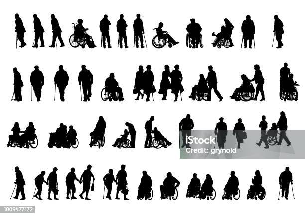 Wheelchair People On White Stock Illustration - Download Image Now - In Silhouette, People, Senior Adult