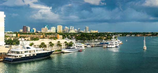 Downtown Fort Lauderdale skyline and intracoastal waterway as seen from the Shaw Bridge.